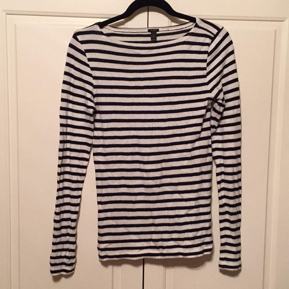 White & Navy Blue Striped Long Sleeve Shirt